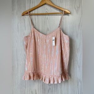 Anthropologie Pink Sequin Ruffle Hem Cami Tank Top – Size 12 – NWT
